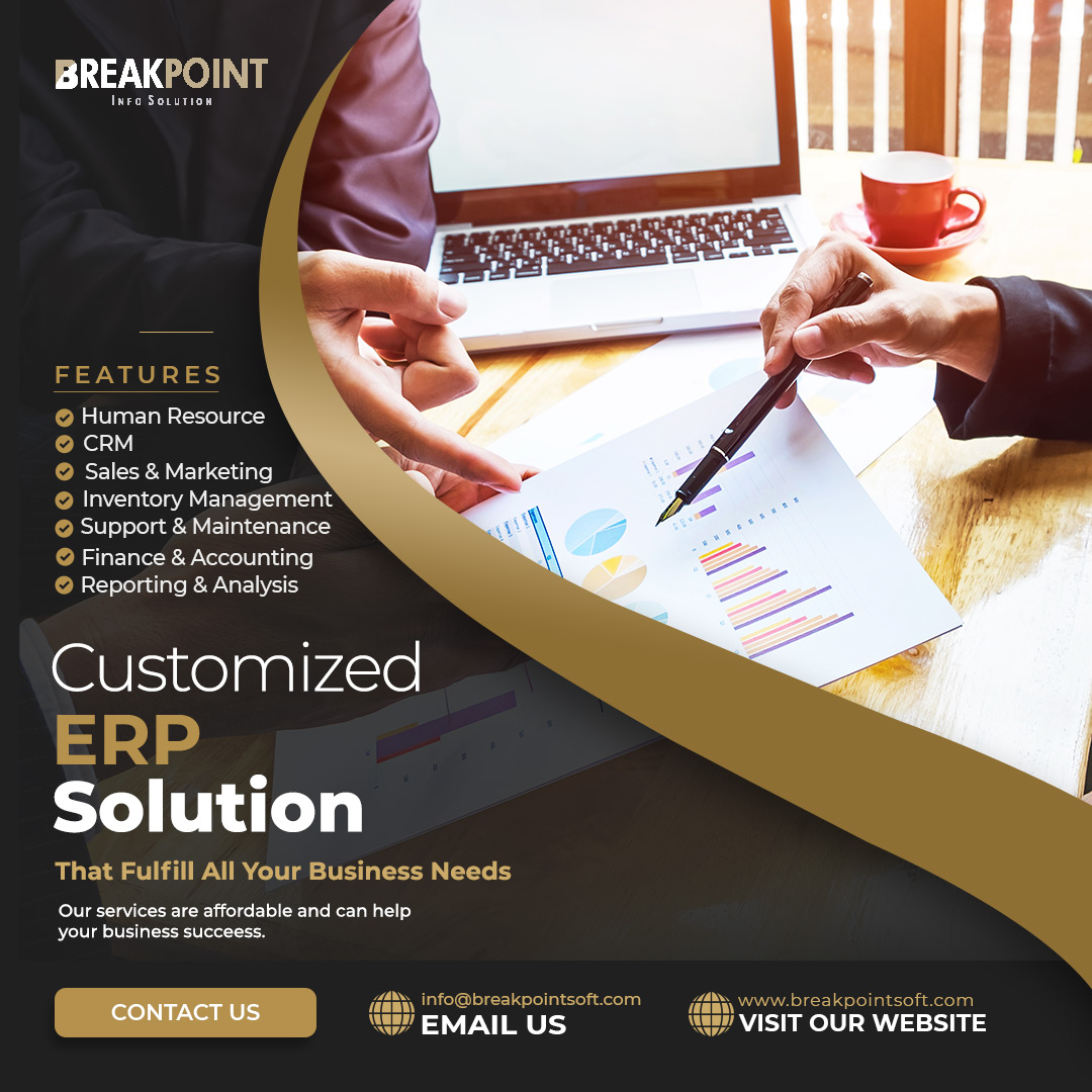 InfoBreakpoint's tweet photo. We offer a customized ERP development solution that fulfills all your business needs. 

An Erp that has all the necessary features i.e 

#HumanResource
#CRM
#SalesAndMarketing
#InventoryManagement
#SupportAndMaintenance
#FinanceAndAccounting
#ReportingAndAnalysis
#breakpointsoft https://t.co/dTPVjHAi4E