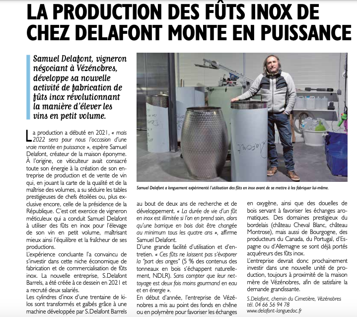 AlesMyriapolis's tweet photo. "Samuel #Delafont, #vigneron négociant à Vézénobres,
développe sa nouvelle activité de fabrication de fûts inox révolutionnant la manière d’élever les vins en petit volume".🍷🍇
À lire sur le journal d'@AlesAgglo page 7 🗞️
📲 https://t.co/a06KWg9P5a Cc @alesaudace @VilledAles https://t.co/l20soU7LhU