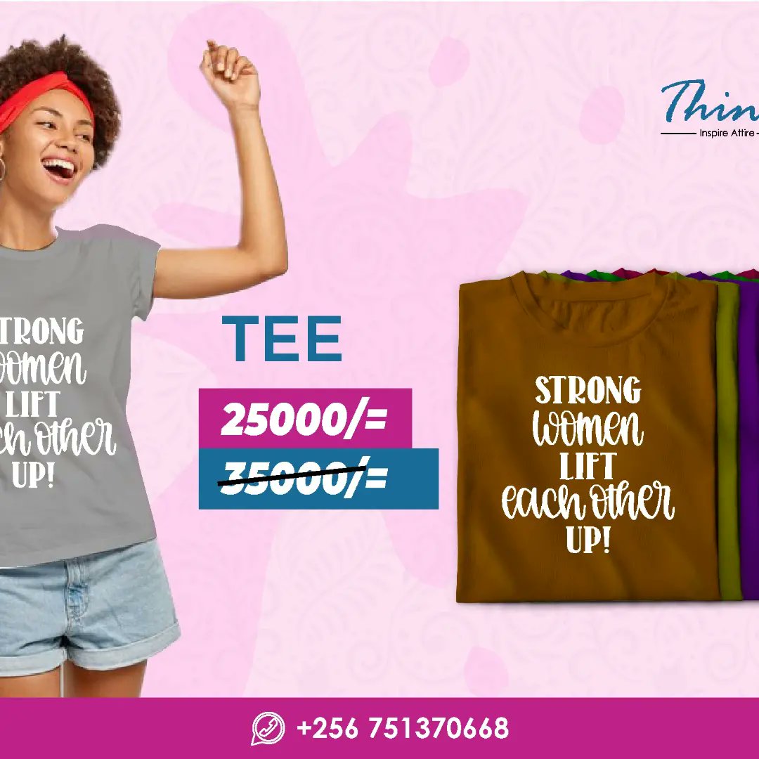 Surprise💝 that special lady🥰 in your life with a cool👌 custom designed round neck t-shirt👕 at a discounted🔻 price of 25k only🔖. Order today and receive🛵 it today via call/Whatsapp📲 on 0751370668.

Offer valid till 12th March📢📢📢

#WomensDay #thinkink #tees  #apparel