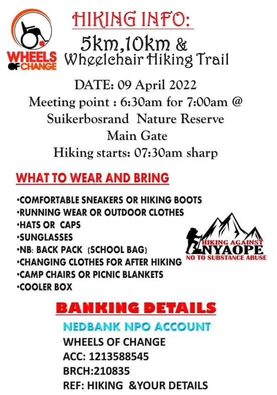 Wheelsofchange3's tweet photo. Everyone is welcome to participate!

There's an entry fee of R200 that includes, water and braai. 

T shirts and caps are not compulsory but sold on pre-order.

Profits made will be put towards assisting youth  addicted to nyaope🙏🏿🙏🏿 https://t.co/WsV8aMMjhH
