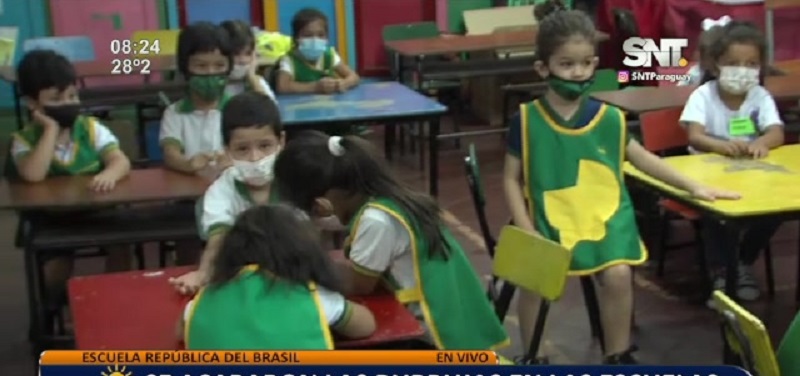 sntparaguay's tweet photo. 📚 #Clases2022 - Llegamos hasta la Escuela República del Brasil donde los niños/as volvieron a las clases 100% presenciales como todas las instituciones educativas 🏨.
https://t.co/TvJShROKbn https://t.co/h90aR7fVA6