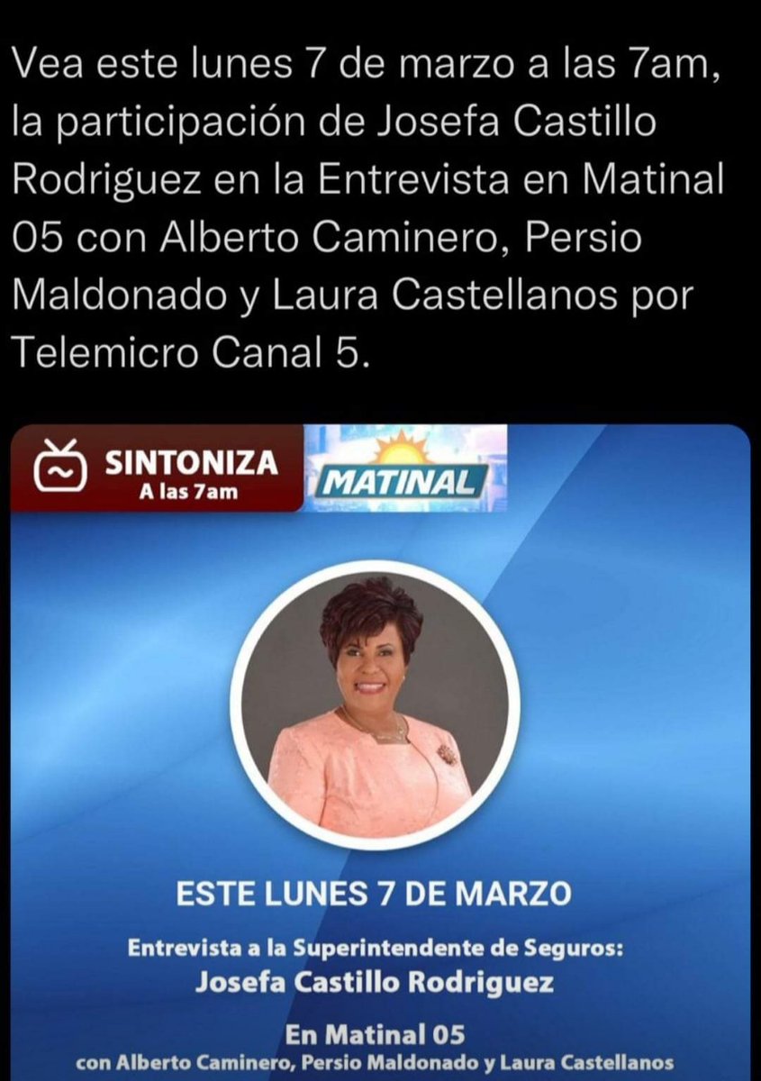 EdwinAr96557228's tweet photo. @JosefaCastill0 en unos minutos en @Matinal5 entrevista especial. https://t.co/Au19GZCgqW