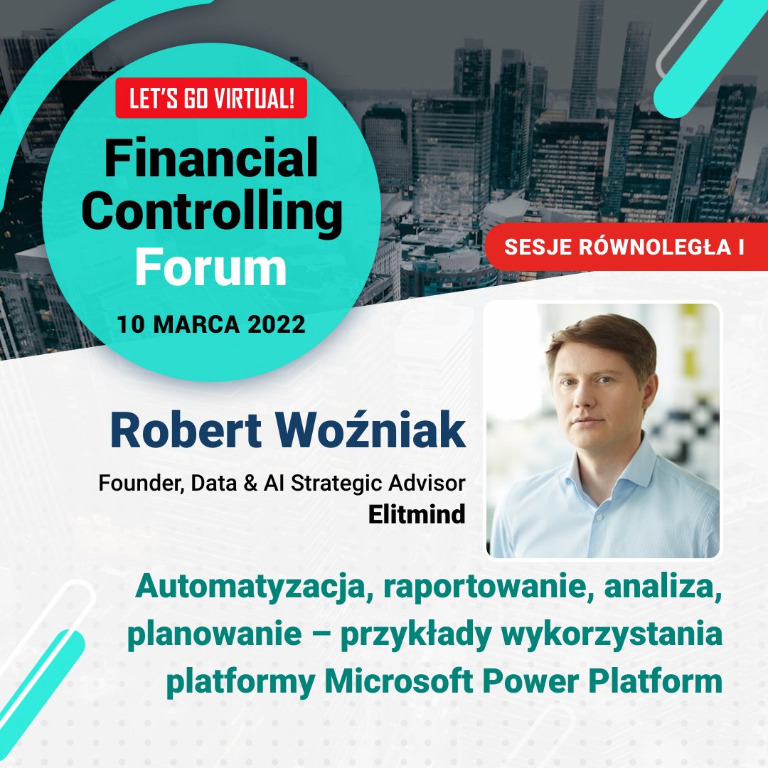 ⏰💡March 10 is the #FinancialControllingForum!

Our Founder, Robert Woźniak will cover the following topic: Automation, reporting, analysis, planning- examples of using the Microsoft Power Platform!

See you soon at the event!👋bit.ly/3Klfbyd

#Controlling #Data #IT