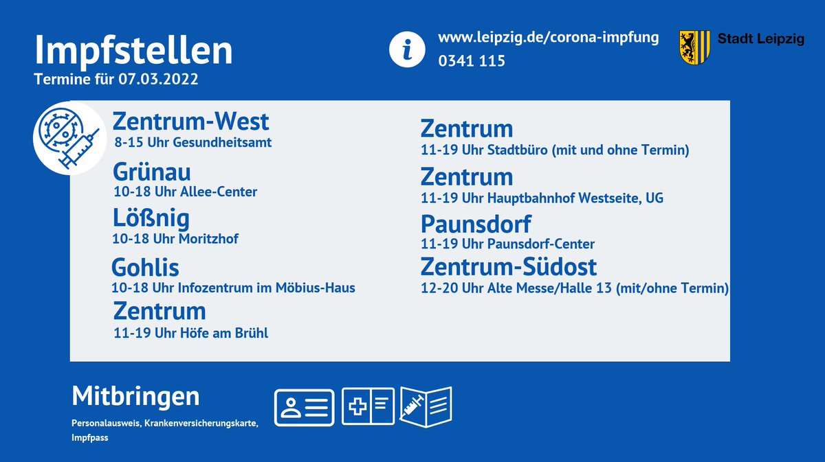 Infografik zu Impfstellen in Leipzig, alle Infos im Tweettext