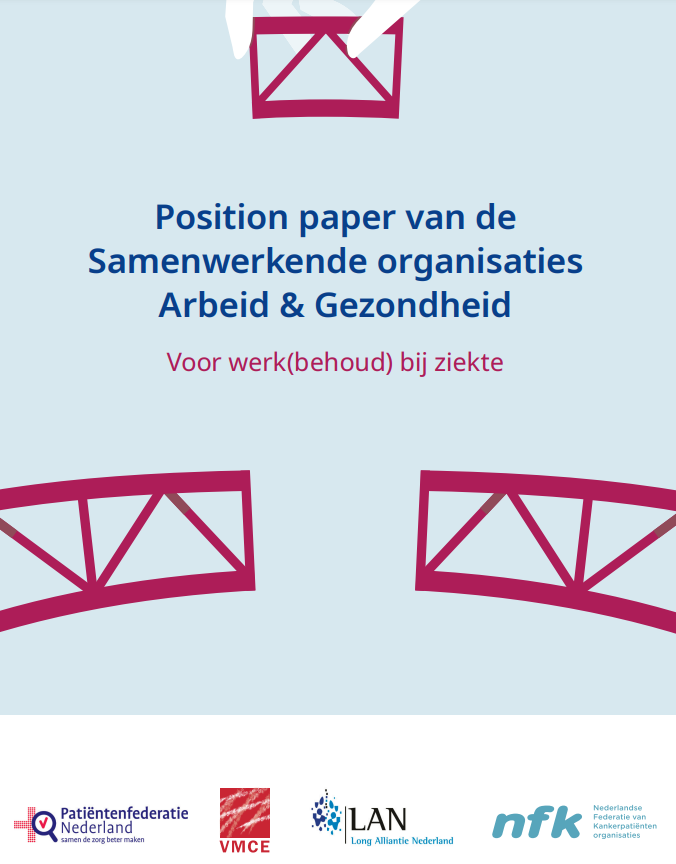 Vandaag praten we met kamerleden, artsen+werkgevers over (werk-)behoud bij ziekte. 
Integraal beleid van <a href="/MinVWS/">Ministerie van VWS</a> &amp;  <a href="/MinisterieSZW/">Ministerie van Sociale Zaken & Werkgelegenheid</a> is nodig zodat  mensen met 'n aandoening kunnen (blijven) werken.

#bouwdebrug <a href="/nfk/">nfk</a> <a href="/longalliantie/">Longalliantie</a> <a href="/FNV/">FNV</a> 

Lees onze petitie: 
patientenfederatie.nl/over-de-zorg/w…