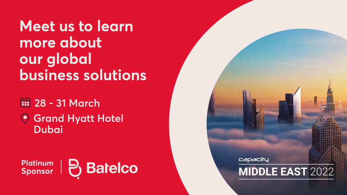 Batelco's tweet photo. Schedule a meeting with our Global Partnerships team at GlobalSales@btc.com.bh
See you there!😍🌐🇦🇪
#CapacityME #BatelcoGlobal #Batelco #Bahrain #UAE #Dubai #GlobalConnectivity #Global https://t.co/5mea5sYBJt