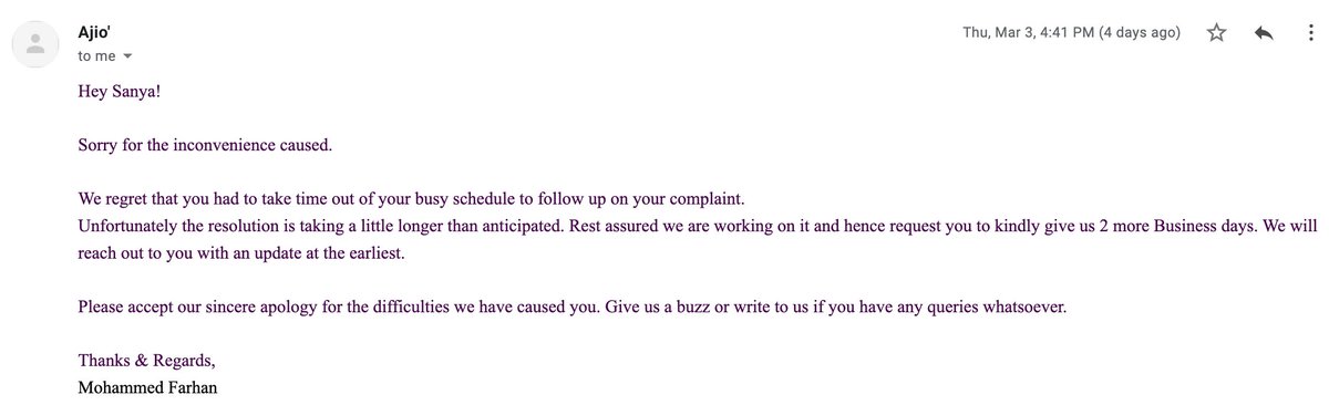 Sevenest7's tweet photo. @AJIOLife Hey @AJIOLife please do better than standard scripted replies. If customers are purchasing luxury goods, they expect service that matches the same. 14 days later, there is still no sign of refund. This has been going on since over 2 months now. https://t.co/cftmKjpkNB
