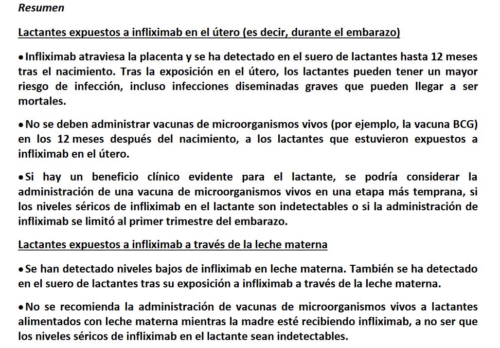⛔️💉No se deben administrar vacunas de microorganismos vivos (ej. vacuna BCG):
🤰en los 12 meses después del nacimiento a los lactantes que estuvieron expuestos a #infliximab en el útero
🤱durante lactancia mientras madre esté recibiendo infliximab
sinaem.aemps.es/CartasFarmacov…