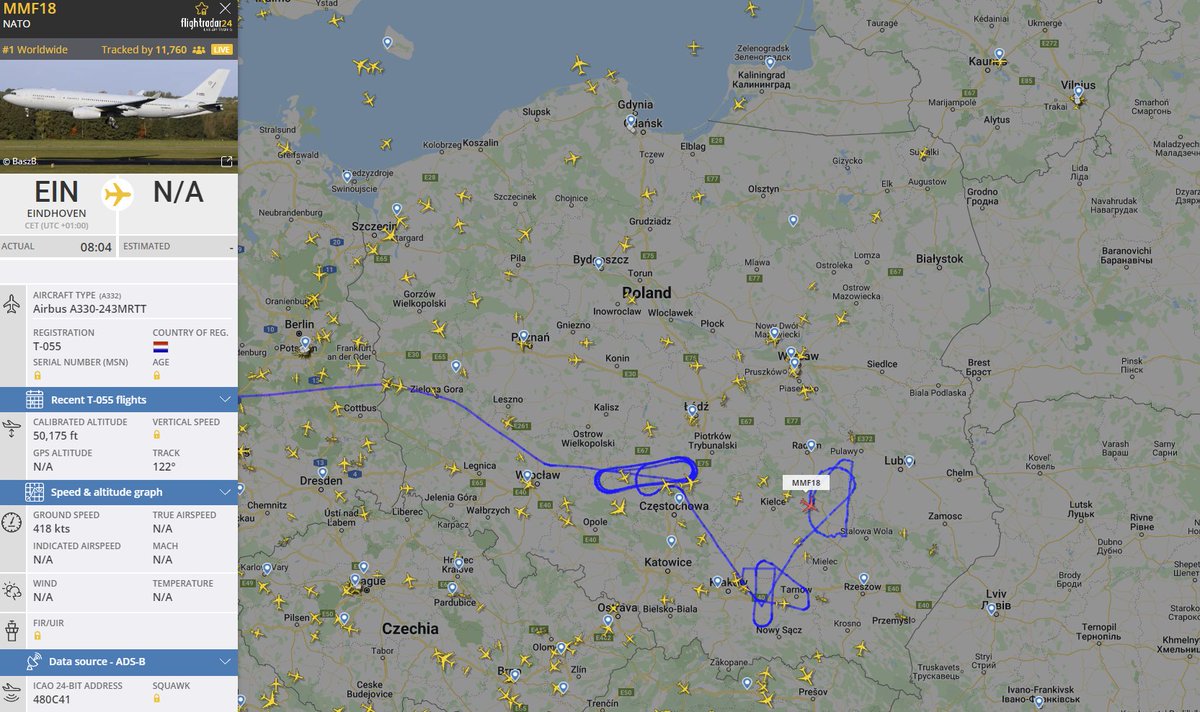 PLAirZone's tweet photo. ✈️ Airbus A330-243MRTT sił NATO krąży aktualnie nad Ostrowcem Świętokrzyskim.

https://t.co/AJJrzqexuD

#MMF18 #wojna #war #UkraineRussia https://t.co/aGL9rg4GFL