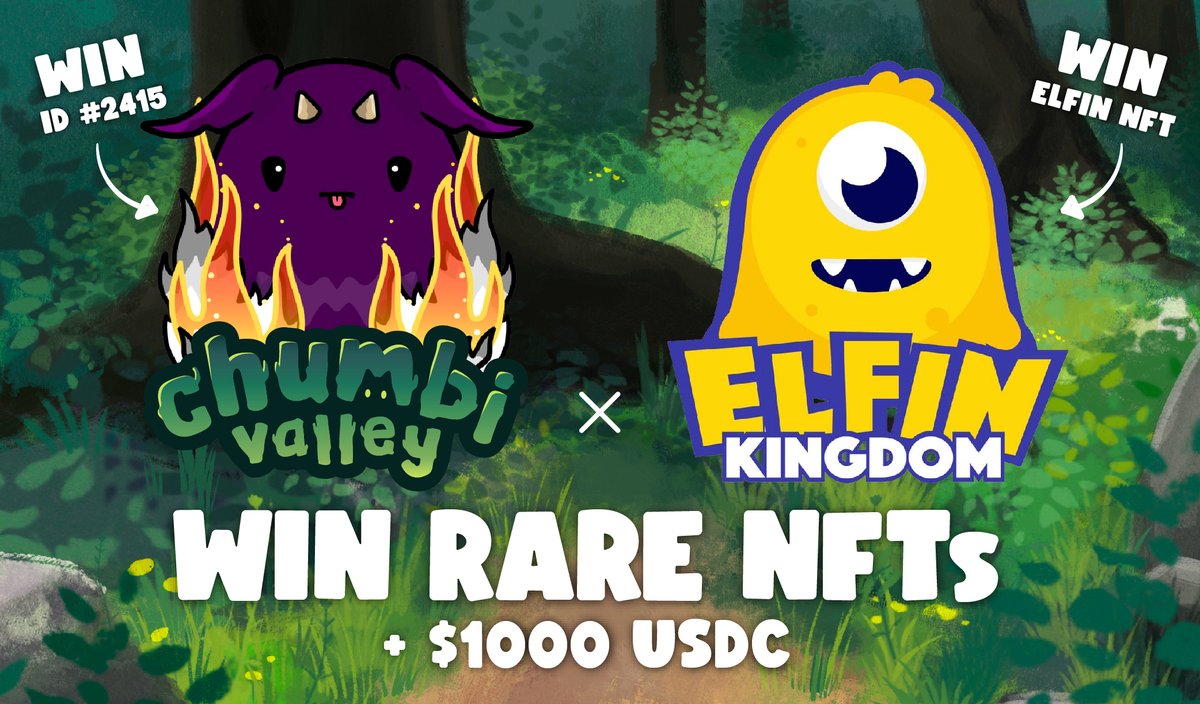 Chumbi Valley | $CHMB (@chumbivalley) on Twitter photo 🎁🌲
To celebrate our partnership with <a href="/elfinkingdom/">Elfin Games</a> we are having a #Giveaway Anyone can enter 👇
👉 ENTER HERE: gleam.io/Re8a6/win-an-e…
🎁 Chumbi NFT
🏆 WINNERS: 1
🎁 Elfin NFT
🏆 WINNERS: 1
🎁 $100 USDC
🏆 WINNERS: 10
#NFTGiveaway #NFTGame #Play2Earn #CryptoGame #NFTs 🎁🌲
To celebrate our partnership with <a href="/elfinkingdom/">Elfin Games</a> we are having a #Giveaway Anyone can enter 👇
👉 ENTER HERE: gleam.io/Re8a6/win-an-e…
🎁 Chumbi NFT
🏆 WINNERS: 1
🎁 Elfin NFT
🏆 WINNERS: 1
🎁 $100 USDC
🏆 WINNERS: 10
#NFTGiveaway #NFTGame #Play2Earn #CryptoGame #NFTs