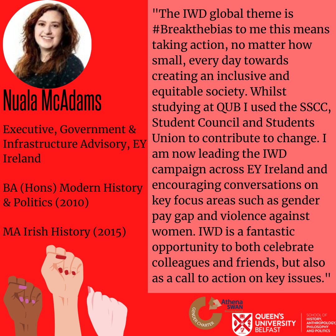HAPPatQUB's tweet photo. Celebrate International Women's Day and HAPP alumna! 

 NualaMcAdams is a #HAPPGrad who graduated with a BA and MA from Queen's. She now works in the private sector at EY Ireland and is working to promote gender equality. 

#IWD2022 #BreakTheBias #FutureOfHAPP #HAPPGrad #QUBGrad https://t.co/FFrCMEM01y