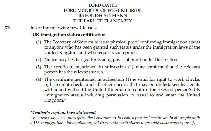 the3million's tweet photo. 📢📢  #FixTheDigitalStatus campaign update: Amendment 79, tabled by @oatesjonny, now has full cross-party support. 
Keep writing to members of the @UKHouseofLords and tell your experience of having settled status, but no physical proof of it. 
https://t.co/L7XKfkSqs5 https://t.co/ar0QsyHCxs