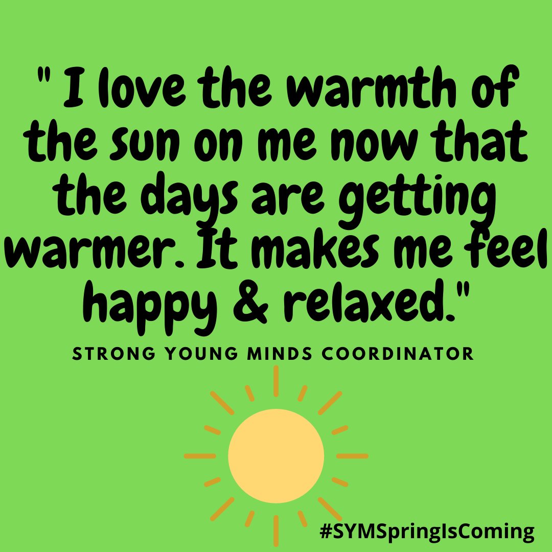 The Strong Young Minds team are thinking about spring, what do you like about spring?
-
-
-
#SYMSpringIsComing #strongyoungminds #mentalhealth #mentalhealthmatters #mentalhealthawareness #spring