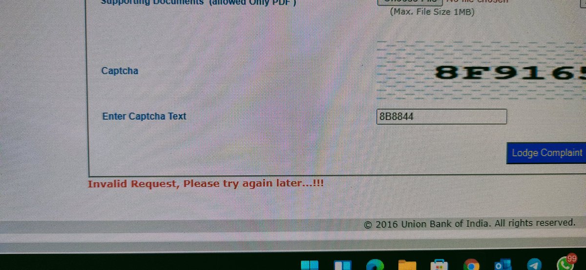 Sarath7750's tweet photo. @UnionBankTweets And this is what when a genuine complaint was trying to be filed. I am trying to upload my complaint and the site is not willing to accept it. https://t.co/T5Y2zBePua
