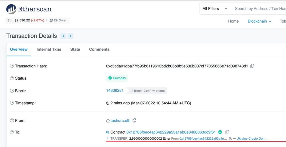 artistsforukr's tweet photo. and here is is. The first transaction of 2.95 ETH went out to @Ukraine 

Glory to  🇺🇦 https://t.co/tJ8zTopGYI