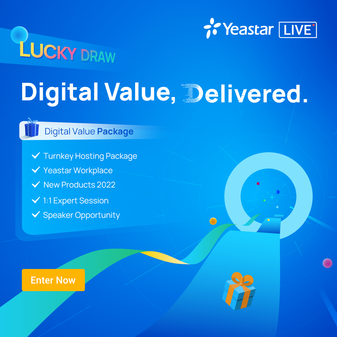 Yeastar's tweet photo. 🎁 "Digital Value" Lucky Package, Delivered. 

We'll be selecting 1 lucky winner during the #DigitalValueDelivered live stream on April 1, 2022, Yeastar's 16th anniversary. Don't miss out on the chance to walk away with exciting prizes!

Enter now: https://t.co/VeHDz8sF56 https://t.co/YhOkTCy6Jc