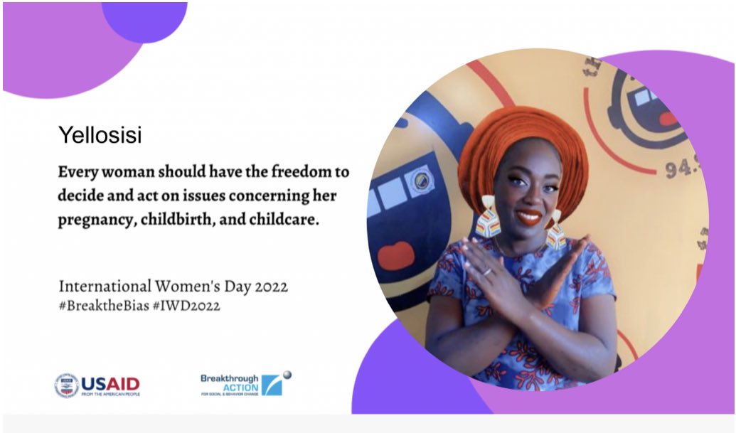 yellosisi32fm's tweet photo. We can all #breakthebias on women's body autonomy and acting on their health needs. @banigeria @USAIDGender #banOyo @HakeemOyato1 @DebisiBusybee https://t.co/iu6h8zOnLj