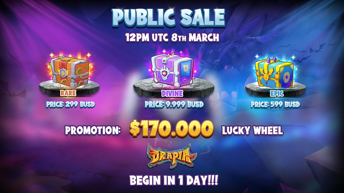 Hey Dragon Trainers!
 
1 day to go 😍 The INO Public Sale is coming 🔥🔥
 
Let’s join this hot race &amp; become the very first #NFT owners in #Drapia 😝 This is just the very beginning, the real battle is waiting ahead ⚔️⚔️
 
#NFTGiveaway #NFTCommunity #GameFi #P2E #Metaverse #web3