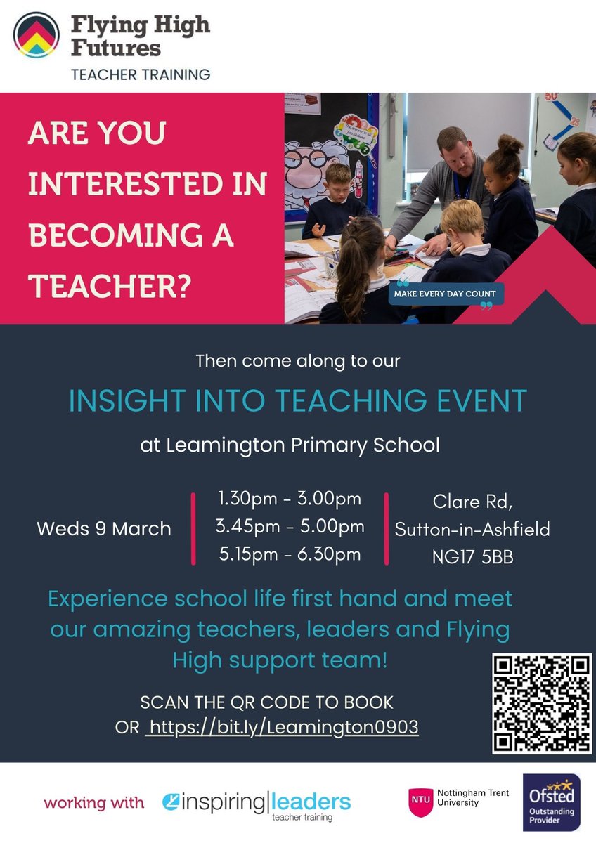 There’s still time to book into the Insight into Teaching event <a href="/LeamingtonPAFHT/">Leamington Primary Academy FHT</a> on Wednesday!  Don’t miss out! Book here:  bit.ly/Leamington0903   #makeeverydaycount #train2teach #teachertraining <a href="/AmyMaloney16/">Amy Maloney</a>  <a href="/kayemcguire79/">MsB</a>