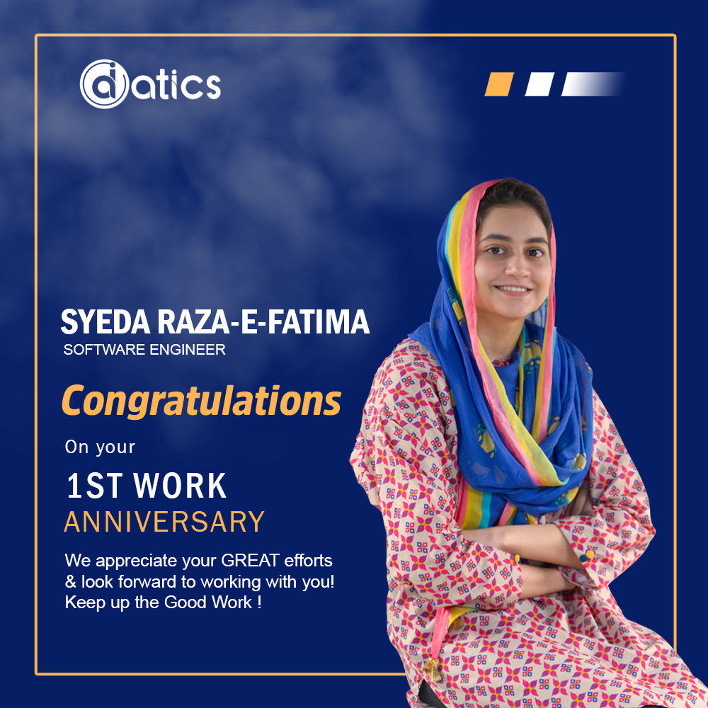 datics_ai's tweet photo. At Datics AI, we understand and recognize the value of an excellent resource. Our invaluable team members, Fatima and Husnain, are no exceptions.
We wish a heartful Happy Work Anniversary to our superstars. ๐คฉ
#WorkAnniversary #DaticsAI #Superstar https://t.co/1Suj9LVhQI