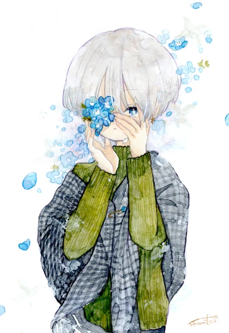 現実逃避 #オリジナル #水彩 #アナログ #創作 #花 #ネモフィラ https://t.co/zjpqeK2VcE 