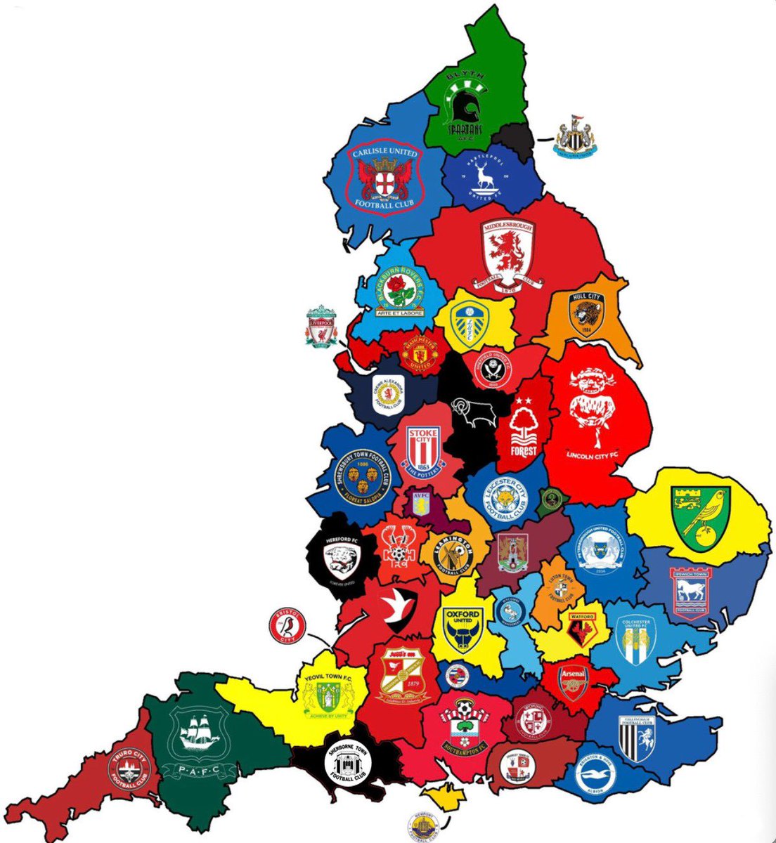Rumour has it this is a map of England showing the biggest clubs in each county. Who are we to disagree 😉 #Zebras #COYZ @TSWesternLeague <a href="/tswlfans/">Toolstation Western League Fans🇺🇦</a> <a href="/swsportsnews/">South West Sports News</a> <a href="/Abbey_104/">Abbey104</a> <a href="/sherbornetimes/">Sherborne Times</a> <a href="/SherborneTownCl/">Sherborne Town Council</a> <a href="/DorsetCFA/">Dorset County Football Association</a> <a href="/NonLeagueCrowd/">Non League Crowds</a> <a href="/SherborneTownCl/">Sherborne Town Council</a>