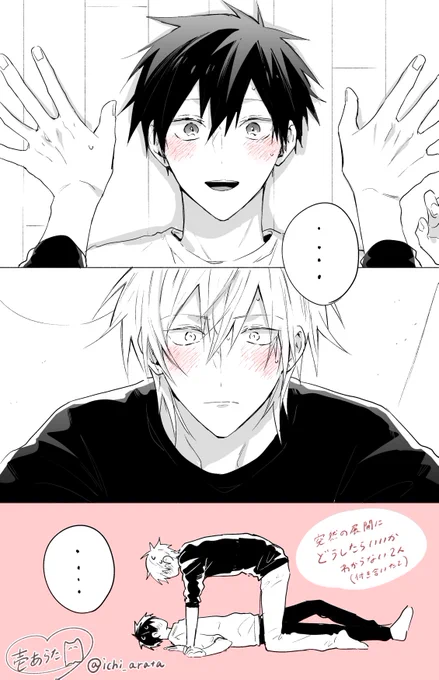 じゃれてたら押し倒す体制になってしまい戸惑う付き合って間もない頃の二人

#創作BL #それを恋と呼ばずになんと言う 