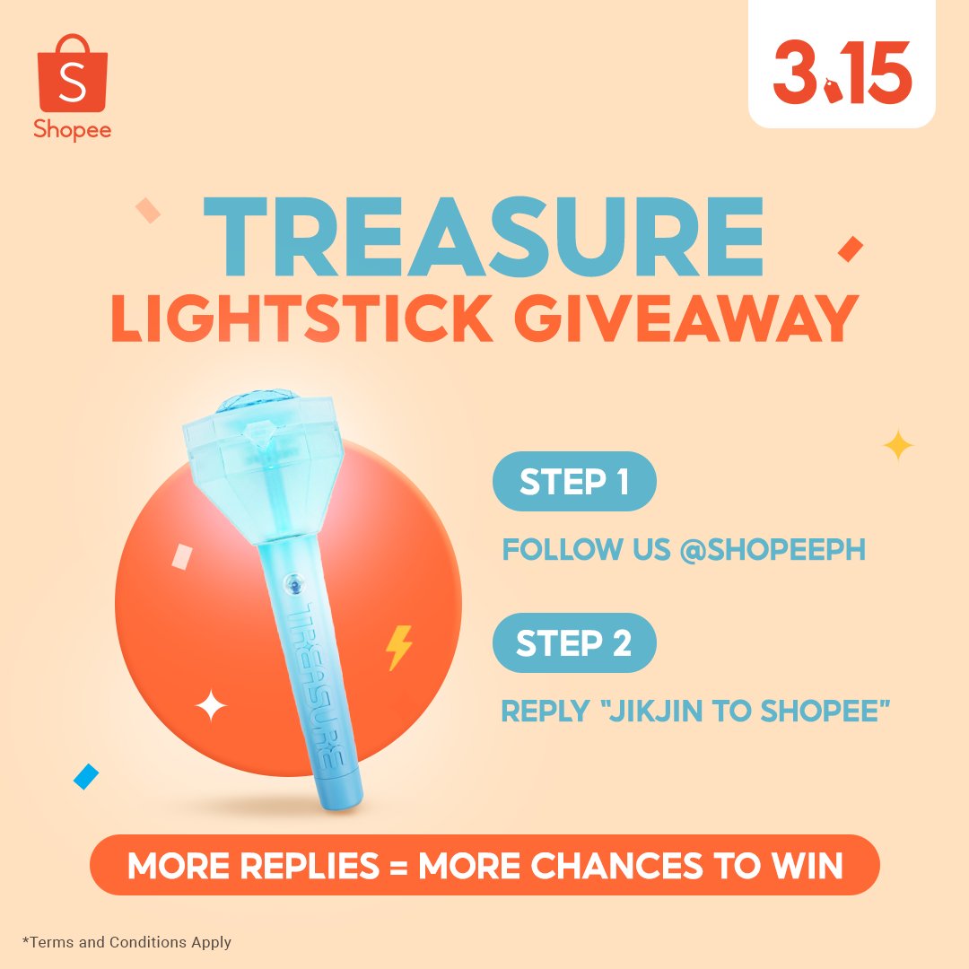 ShopeePH's tweet photo. Lightstick para sa nalalapit na concert ng TREASURE? We hear you, TREASURE MAKER 😉

Sundin niyo lang 'to!
1. Follow us @ShopeePH
2. Reply  “JIKJIN TO SHOPEE”
#TREASUREKitaShopee #TREASUREonShopeePH 

*Terms &amp; Conditions Apply: https://t.co/eL489mMnCM https://t.co/3p4UZ9yLUM