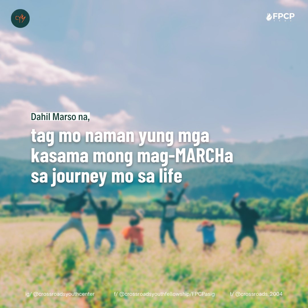crossroads_2004's tweet photo. MARSO na😍! Handa ka na ba? Kasi MARSOsorpresa🎉na naman tayo sa dala ng buwan na ito🤩! May dapat kang abangan kasi hindi lang BUWAN ang magbabago 👀 Pero ang tanong, may ka-MARCHa ka na ba ngayong Marso?

#PursuingGodTogether
#MARCH-aTogetherthisMarch
#CrossroadsYouthMinistry https://t.co/m5MQzCzuSc