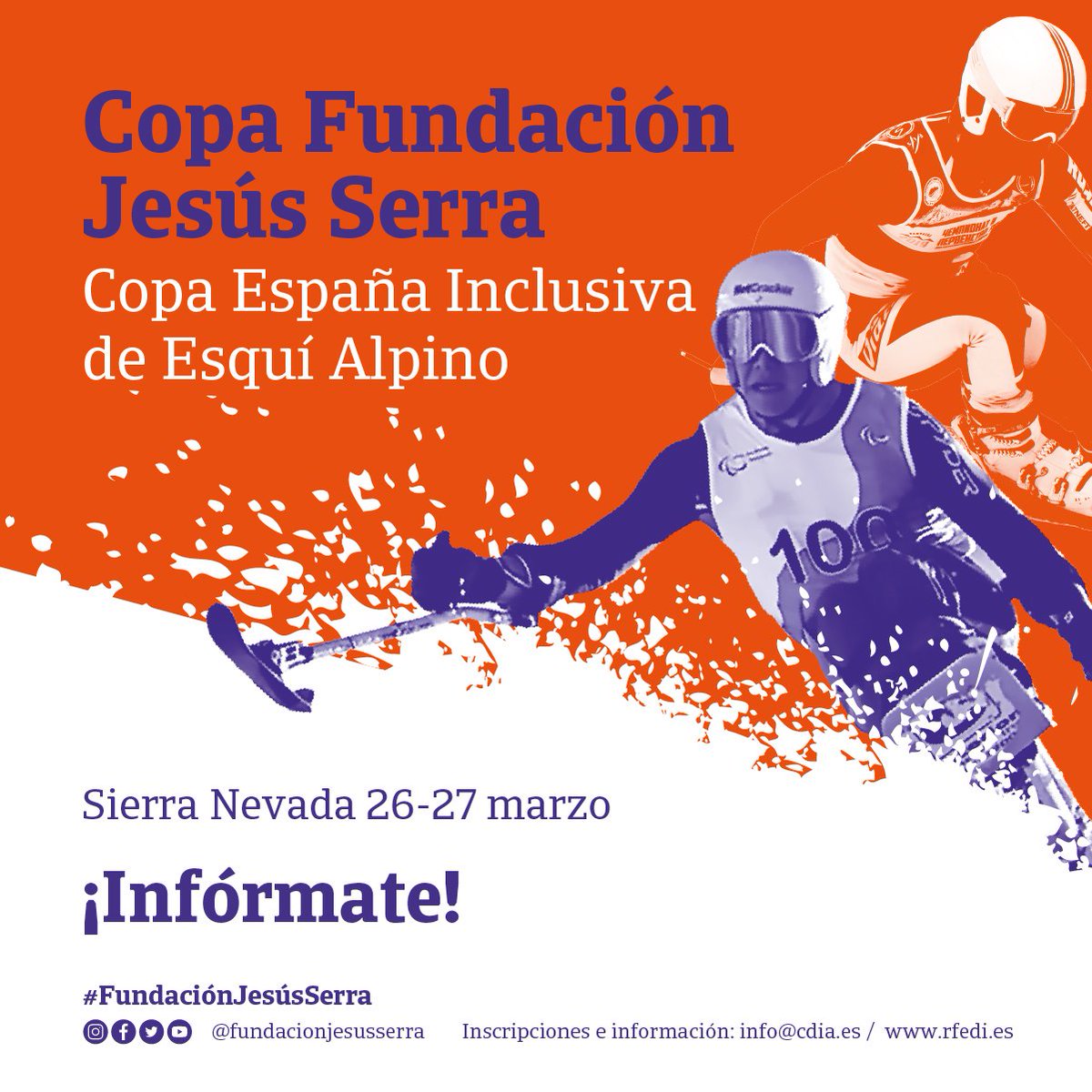 La Copa de 🇪🇸 inclusiva @FundJesusSerra de esquí alpino es un referente a nivel nacional y fomenta la convivencia de deportistas con y sin discapacidad

Próximas citas

🗓 26 y 27 marzo Sierra Nevada
2 y 3abril Formigal
👉🏻 Inscripciones info@cdia.es
