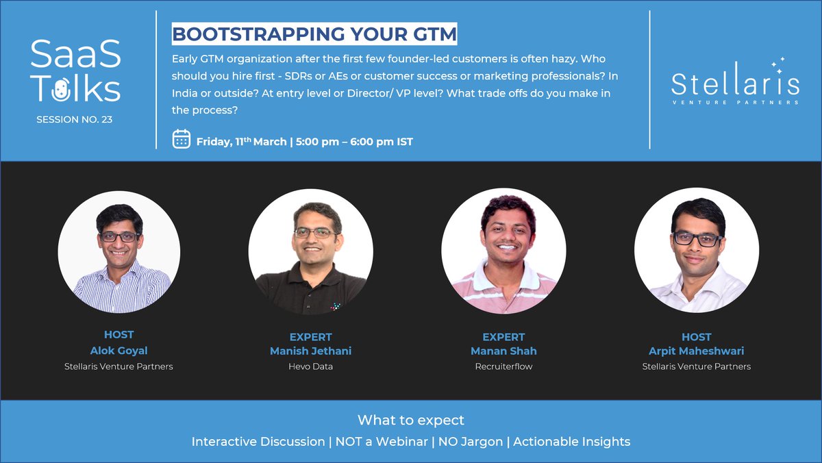 Join our upcoming #SaaSTalks with <a href="/ManishJethani/">德扑圈AG电子BG百家乐PG电子PP电子AG电子MG电子BB电子PNG电子欧洲杯乐鱼体育</a> <a href="/HevoData/">Hevo Data</a> and <a href="/mananshah212/">Manan Shah</a>, <a href="/recruiterflow/">recruiterflow</a> discussing how you can bootstrap your GTM

<a href="/alokgoyal1971/">Alok Goyal</a> | <a href="/ArpitM7/">Arpit Maheshwari</a> 

Join us for actionable insights on Friday 11 March, 5:00 PM IST 

Register for the series: bit.ly/SaaSTalks