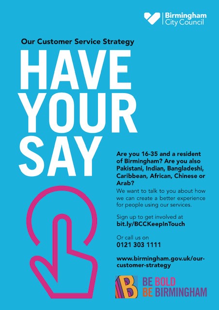 Are you 16-35 and a resident of #Birmingham?  We want to understand your experiences of our services! We are keen to hear from people in the Pakistani, Caribbean, African, Bangladeshi, Arab and Chinese communities.
 
Register your interest online:  orlo.uk/ujgR1