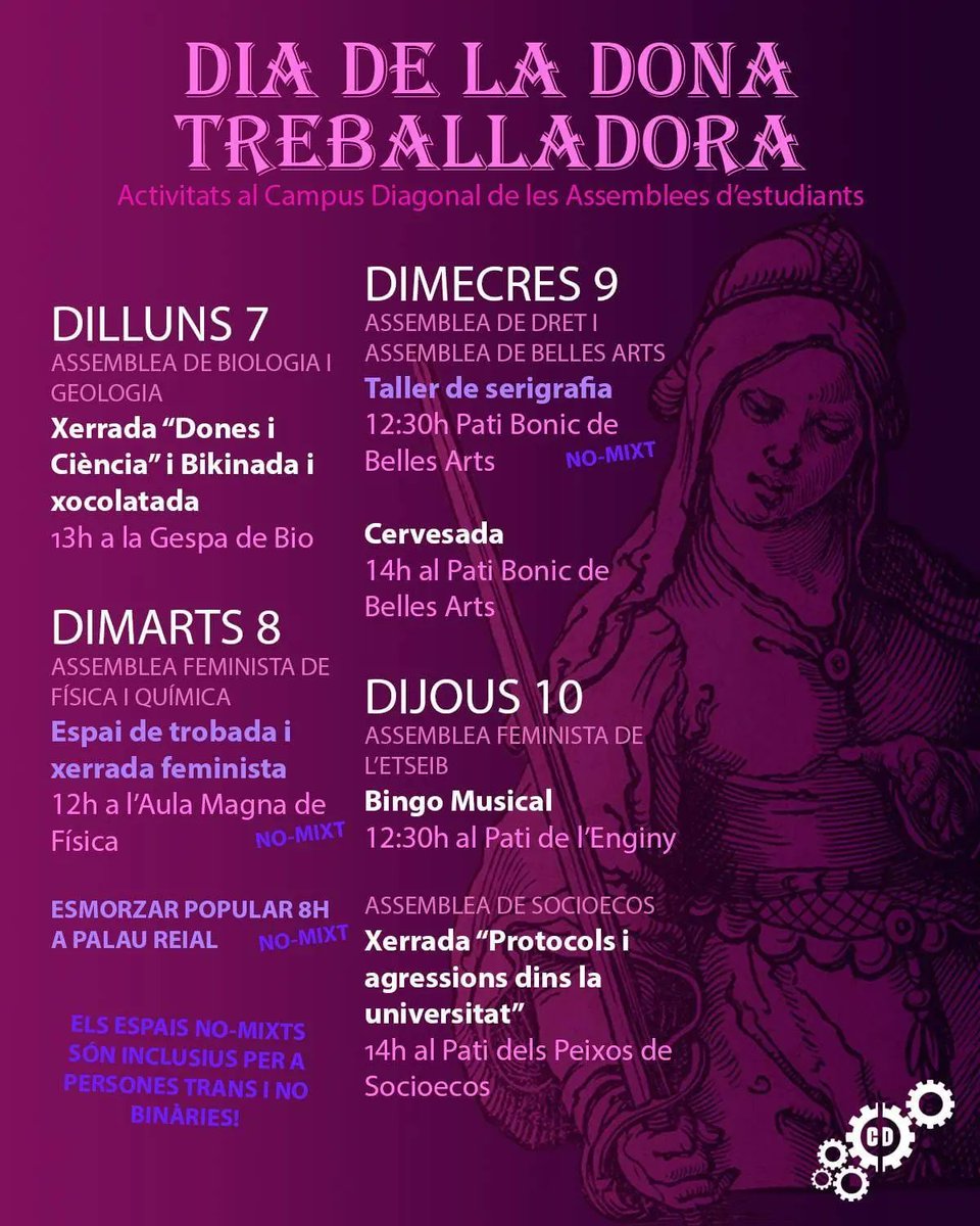 A Campus Diagonal preparem el 8M juntes🔥
Animeu-vos a participar a les activitats! FEM XARXA!💜

✨Les activitats no mixtes inclouen dones i persones d'identitats dissidents!