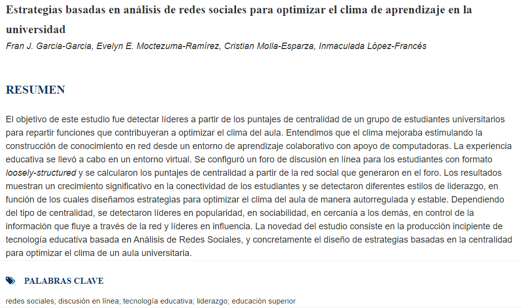 REALIA10174486's tweet photo. #Estrategias basadas en #análisis de #redessociales para #optimizar el #climadeaprendizaje en la #universidad
Por @GarciaFranJ, @EvelynMoctezum8, @Cristian_Molla, @Inmalopfrac https://t.co/PtmN9oEJEG
cc @CdCienciaUV @EducacionXX1 @uaemorelos https://t.co/s0k9ybvBvd