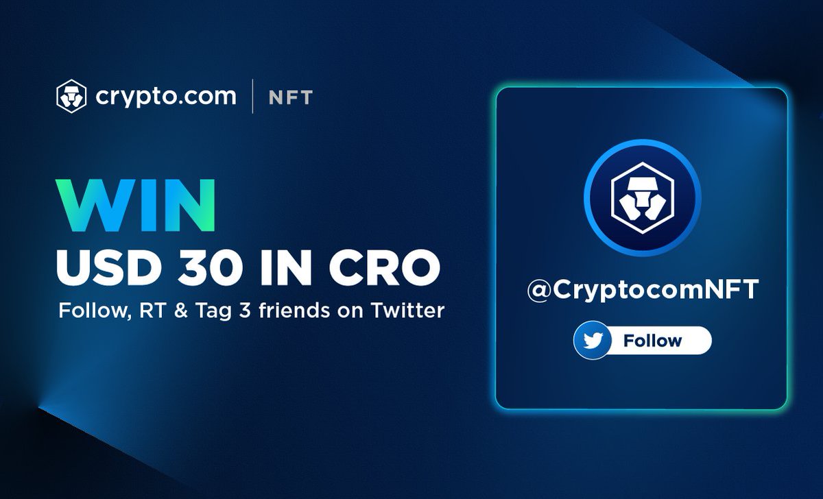 We're giving away USD 30 to 100 lucky followers!

Stand a chance to win in just 3 steps:
1️⃣ Follow @CryptocomNFT
2️⃣ RT this tweet and tag 3 friends in it
3️⃣ Upload a screenshot of your RT and sign up here: bit.ly/36MS0OU 

Full details 👇
crypto.com/events/cryptoc…