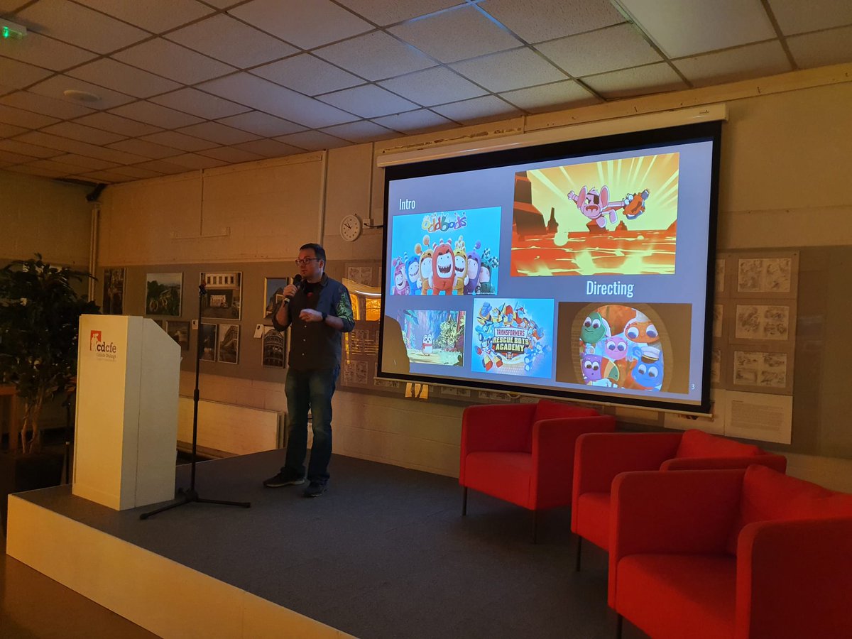dhulaigh's tweet photo. #BAFTA nominee Aidan McAteer talks to our #animation students about #visualstorytelling and a #topsecret show he is working on 🤫 #Keyframe8 https://t.co/kE20gAxeHf