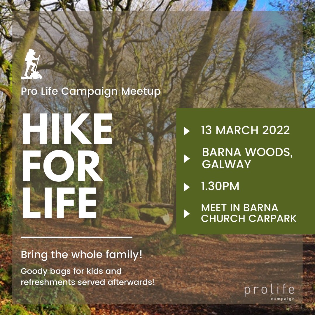 prolifecampaign's tweet photo. Don't forget! We will be meeting at Barna Woods in Galway on Sunday for a fun social event with a woodland walk and refreshments!
Register here: https://t.co/eS69SRwJ3r
#hikeforlife #prolifeireland https://t.co/WHl8UOrYz1