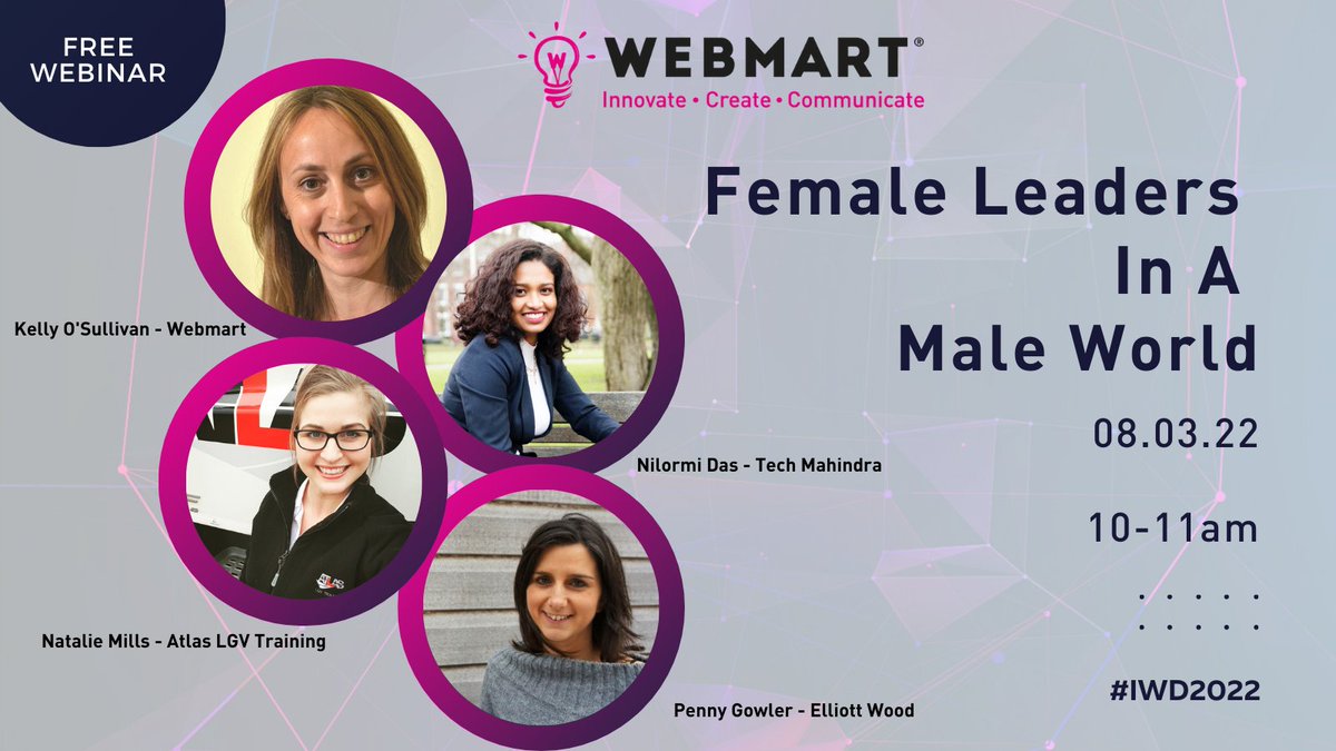 WEBMART's tweet photo. Join us tomorrow on our #iwd2022 #webinar to discuss how to lead in a male world. Hear our panel exchange views on overcoming challenges, changes post-covid and how their respective industries need to adapt going forward. Sign-up for free here: https://t.co/Z498GzPpfF https://t.co/8p2Zs65A0P