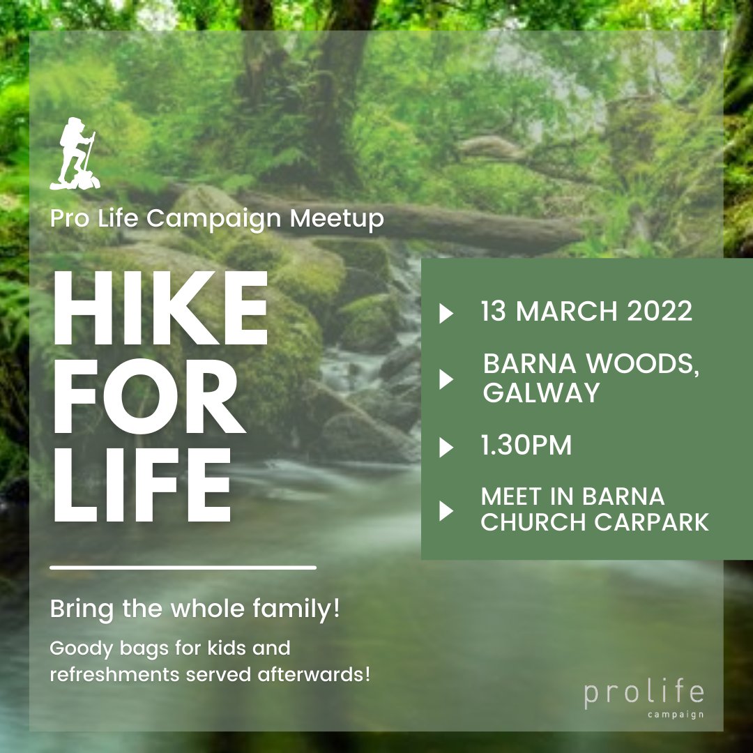 prolifecampaign's tweet photo. 🥾 Tomorrow! We will hike through Barna Woods in Galway then have a nice meetup with refreshments after- bring the family for a fun social afternoon!
Register here: https://t.co/Zv8O01hVAg
#hikeforlife #prolifeireland https://t.co/ghh64Dv7Gw