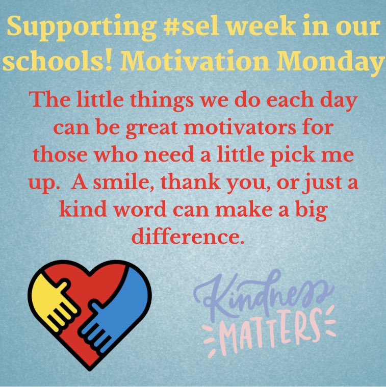 Happy #sel Monday! Daily post each day this week! Please RT! #SELday @Centennial_SD <a href="/WTHS_Panthers/">William Tennent HS</a> <a href="/CentennialEF/">Centennial Education</a> <a href="/SELUSA/">selusa</a> <a href="/UrbanAssembly/">Urban Assembly</a> <a href="/MMemgill/">Michelle Gill</a> <a href="/NowakRo/">Roman Nowak</a> <a href="/donna_mccance/">Donna M. McCance, M.Ed. ♥️</a> <a href="/bbray27/">Barbara Bray✨Story Weaver✨ Your Story Matters!</a> <a href="/Mr_EHang/">Erik Hang-Sievert</a> <a href="/LindaEdwardsi/">Linda Edwards</a> @MrsLJohn29 <a href="/MatthewXJoseph/">Dr. Matthew X. Joseph</a> <a href="/DrCSJones/">Christopher Jones</a> <a href="/ChrisQuinn64/">Chris Quinn 💫</a> <a href="/ChristineBemis2/">Christine Bemis</a>