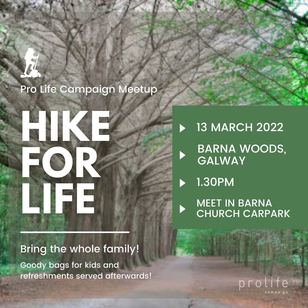 prolifecampaign's tweet photo. 🌳Today! Join us for a walk in Barna Woods at 1.30pm and for refreshments after at the Clybaun Hotel!
Register here: https://t.co/Zv8O01zwYQ
#hikeforlife #prolifeireland https://t.co/qEKrunFMzN
