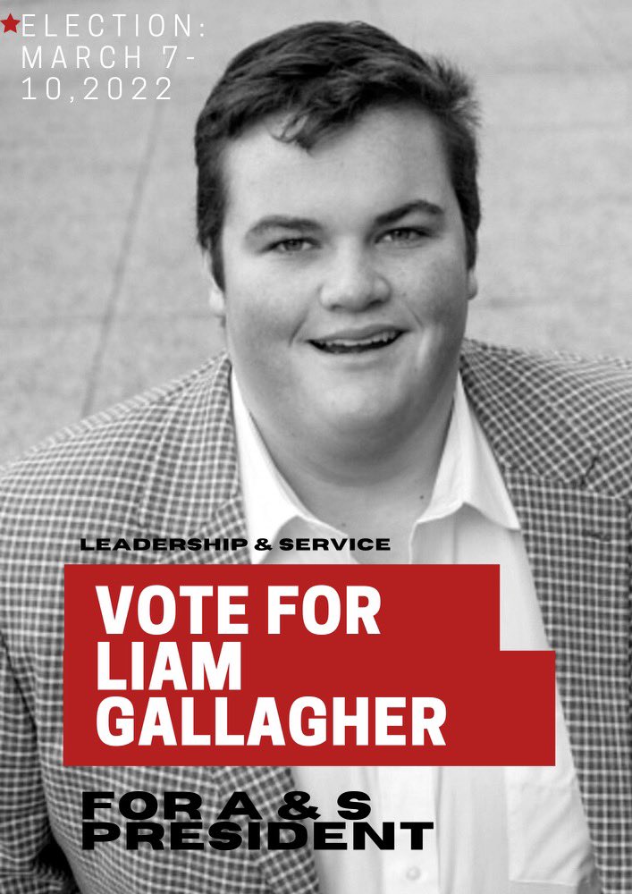 LiamGallagherKY's tweet photo. Hey @uofl students today is the first day of SGA elections. I am on the ballot for President of the College of Arts and Sciences and I would be honored to receive your vote! You can vote through email till 12:00 am on March 10th. #rockthevote #sga #uofl #L1C4 https://t.co/VntnkXNzdf