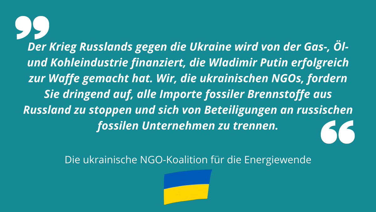 BREAKING | Ukrainische NGOs fordern größte europ. Importeure von Kohle, Öl &amp; Gas, darunter <a href="/RWE_AG/">RWE AG</a>, <a href="/uniper_energy/">Uniper</a>, @EON_de, <a href="/wintershalldea/">Wintershall Dea</a>, <a href="/EnBW/">EnBW</a> auf, Importe von fossilen Energieträgern aus #Russland sofort zu stoppen!   

Hier ist der offene Brief:⤵️
en.ecoaction.org.ua/stop-import.ht…