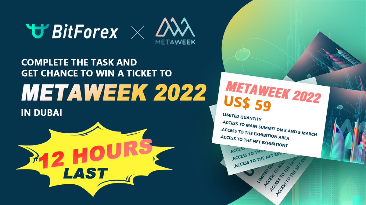 bitforexcom's tweet photo. 👀Are you in Dubai now? 

👉👉Complete the task and get chance to win a TICKET to #MetaWeek2022 in Dubai and invitation of exclusive BitForex after-party!

Tasks:
✅Follow @bitforexcom
✅Tag 3 friends &amp; RT
✅Comment your BitForex UID

4⃣lucky users will be selected!🎁#BitForex https://t.co/KnUxGByv0A