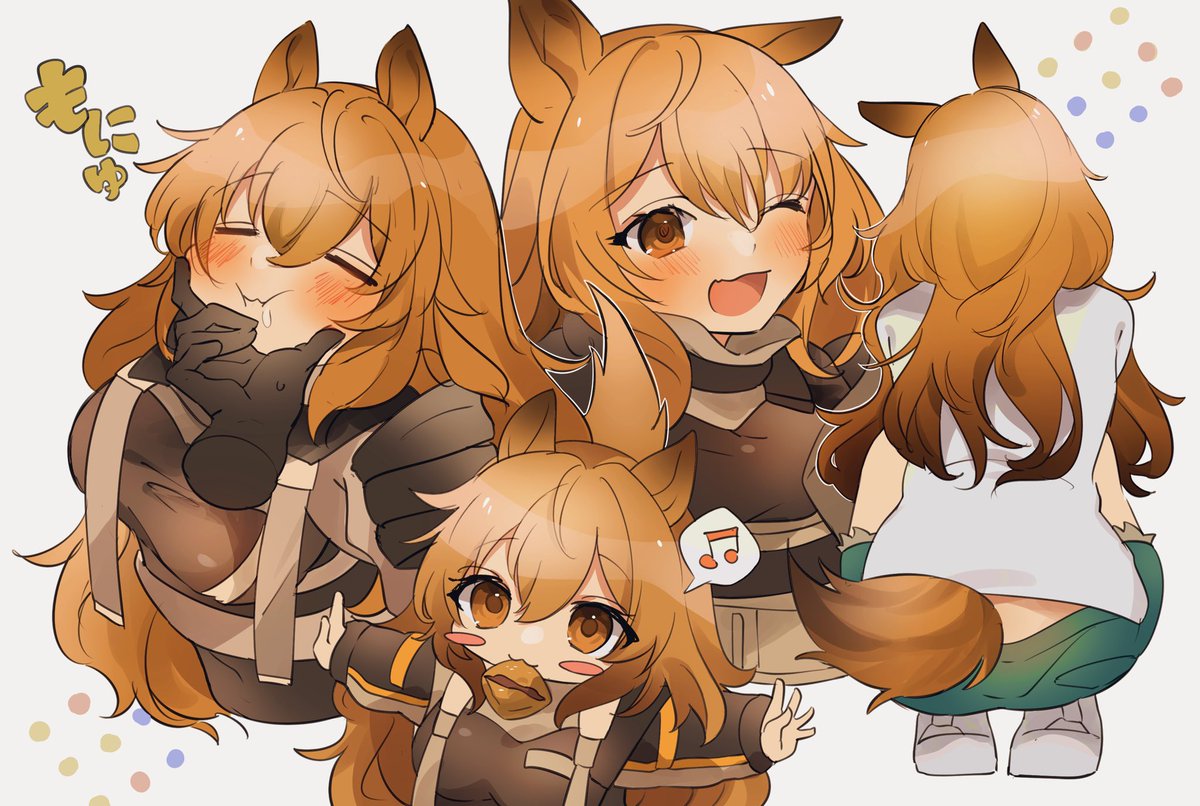 ceobe (arknights) dog ears animal ears 1girl tail musical note one eye closed long hair  illustration images