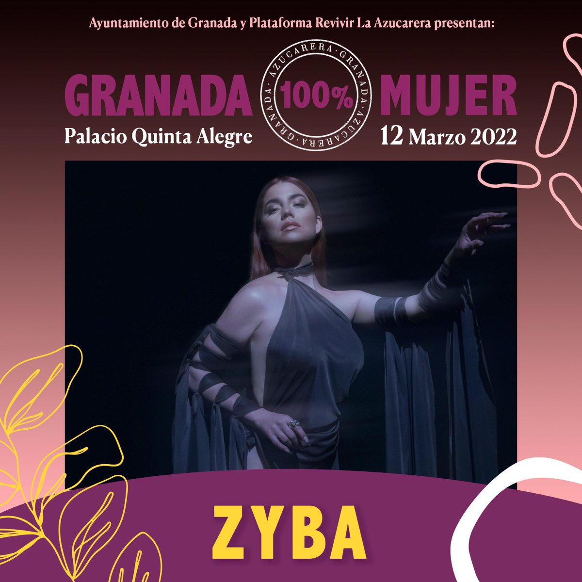 azucareragrana's tweet photo. De raíz sureñas mezcladas con influencias soul,jazz y r&amp;b #Zyba es una artista pasional e innovadora. 
💜
El 12/3 no te la pierdas en directo en Granada 100% Mujer. 💜 
Será todo un espectáculo. 

11h de actividades, música e información 
✨ Os esperamos a tod@s✨ https://t.co/o4lYzrBiws