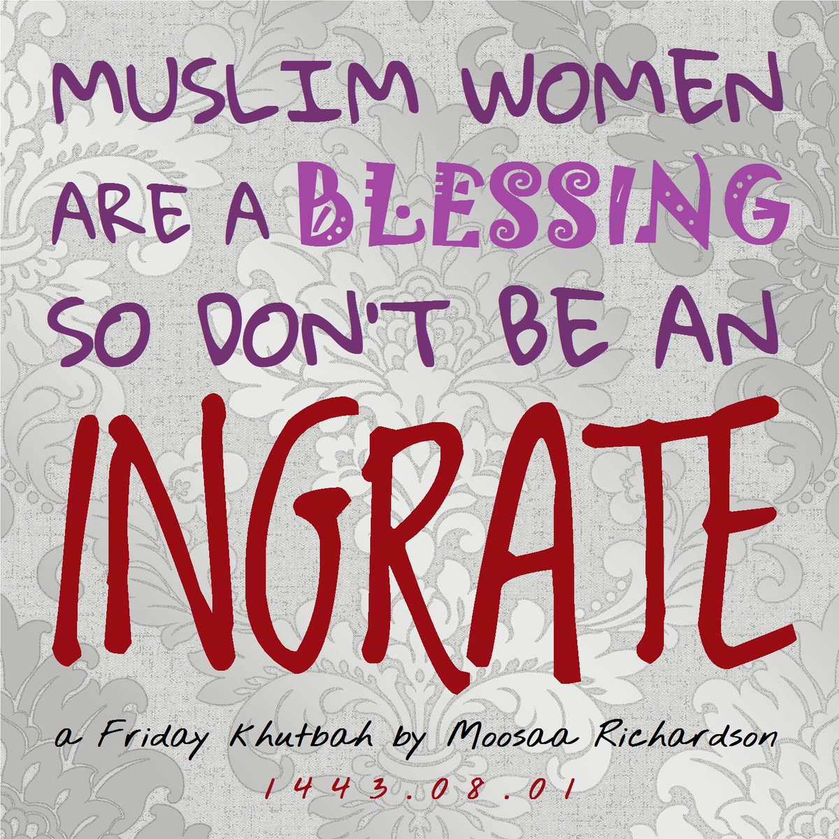 1MMPGH's tweet photo. NEW: "Muslim Women Are a Blessing, So Don't Be An Ingrate!"

Last week's Friday khutbah by @1MMeducation 

MP3 (listen/download for FREE): https://t.co/hBSnB8oxwK https://t.co/5xYsJruEVv