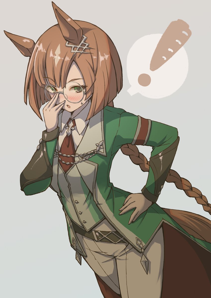 1girl animal ears horse ears solo glasses long hair tail  illustration images