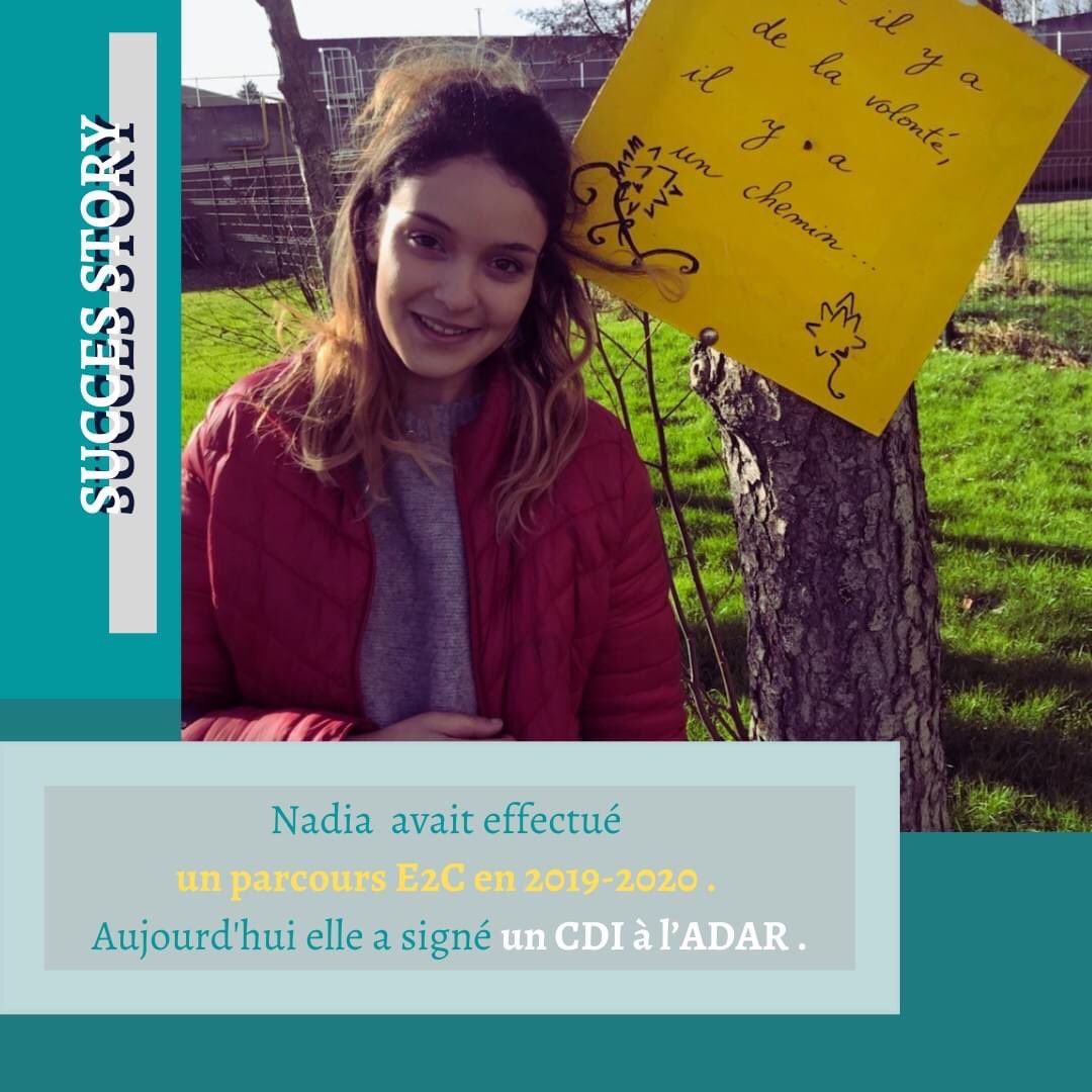 L' <a href="/e2cCotedOpale/">e2c Côte d'Opale</a> est fière du parcours de Nadia, en CDI à l'ADAR Flandre Maritime deux après son parcours à l'E2C.... Félicitations Nadia !!!

@ReseauE2CFrance <a href="/eedk_fr/">Entreprendre Ensemble</a> <a href="/hautsdefrance/">Région Hauts-de-France</a>