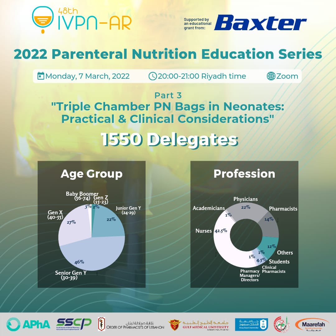 TabbaraOsama's tweet photo. 5 hours to go live,
Join our current 1,550 registrants and enjoy the discussion of using Tiple Chamber Bags for Neonates; a topic that has not been addressed well in clinical practice. 
 #IVPN_Network #IVPNFindsTalents #IVPNLeadsByExample https://t.co/LAkpf1ejOC